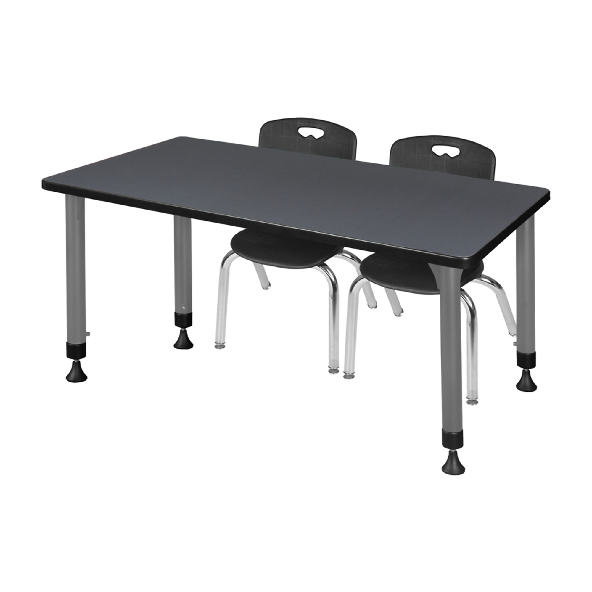 Regency Kee Adjustable Classroom Table with 2 Andy Stack Chairs — 60in. x 30in., Grey/Black, Model# MT6030GYAPGY45BK
